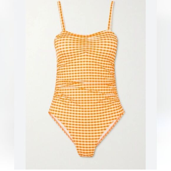 Peony Other - Peony Le Jardins Mandarin Square Neck One-piece Swimsuit In Orange and white
